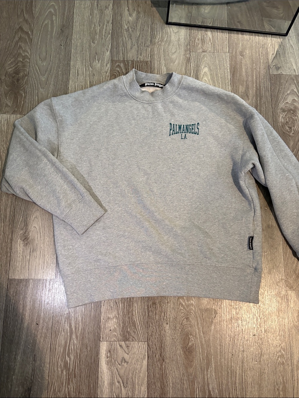 Palm Angels Grey Crewneck with Teal Logo